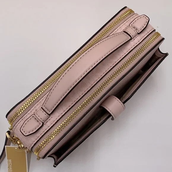 MICHAEL KORS JET SET ITEM MEDIUM DOUBLE ZIP PHONE XBODY LIGHT POWDER BLUSH MULTI - Picture 15 of 16